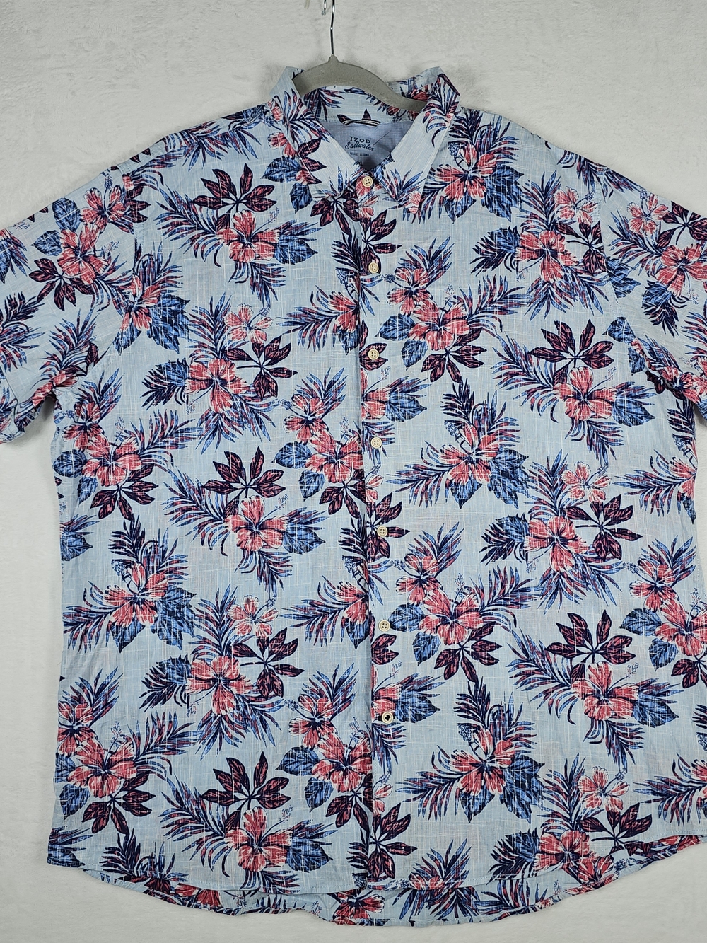 IZOD Saltwater Chambray Mens XXL Classic Fit Short Sleeve Button Down Shirt